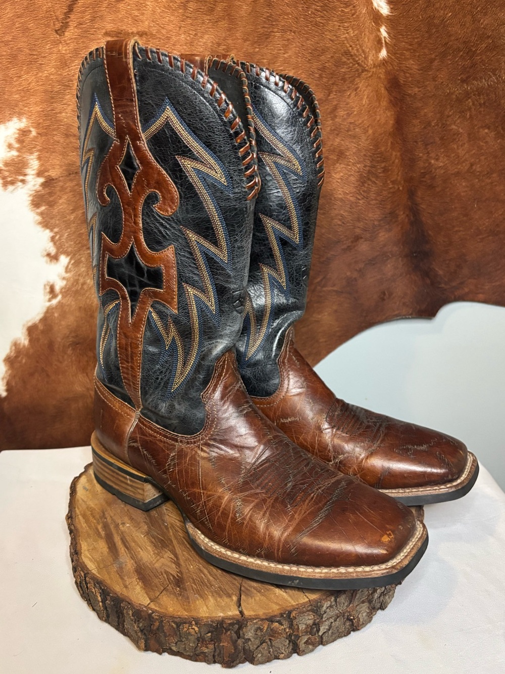 Ariat Men’s Sport Square Toe Western Cowboy Boots Brown & Black Leather Size 10D